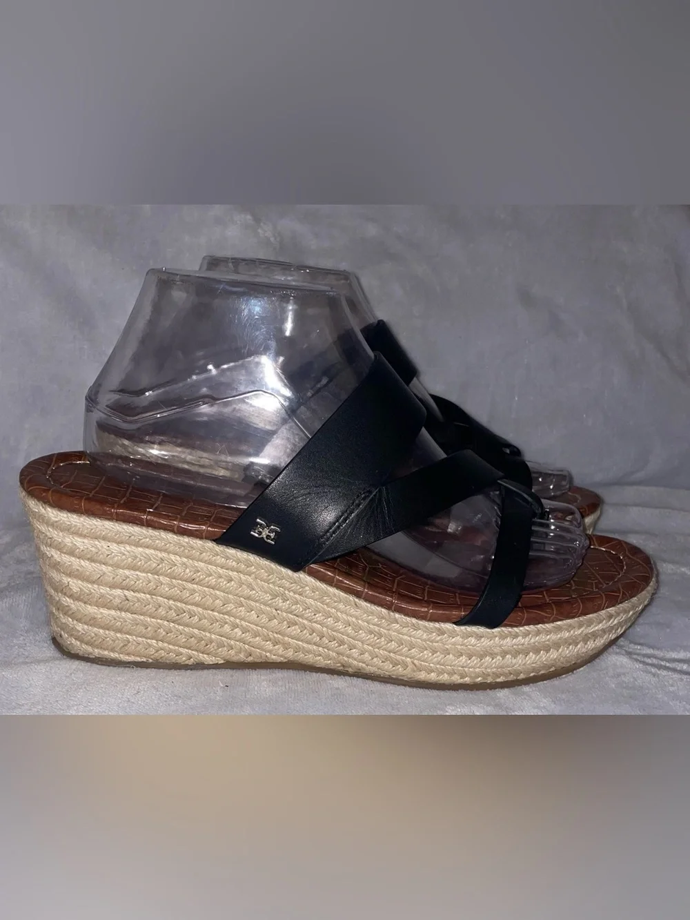 Sam Edelman Women’s Size 10 Raleigh Black Espadrille Wedge Sandals Leather Shoes - Picture 5 of 11